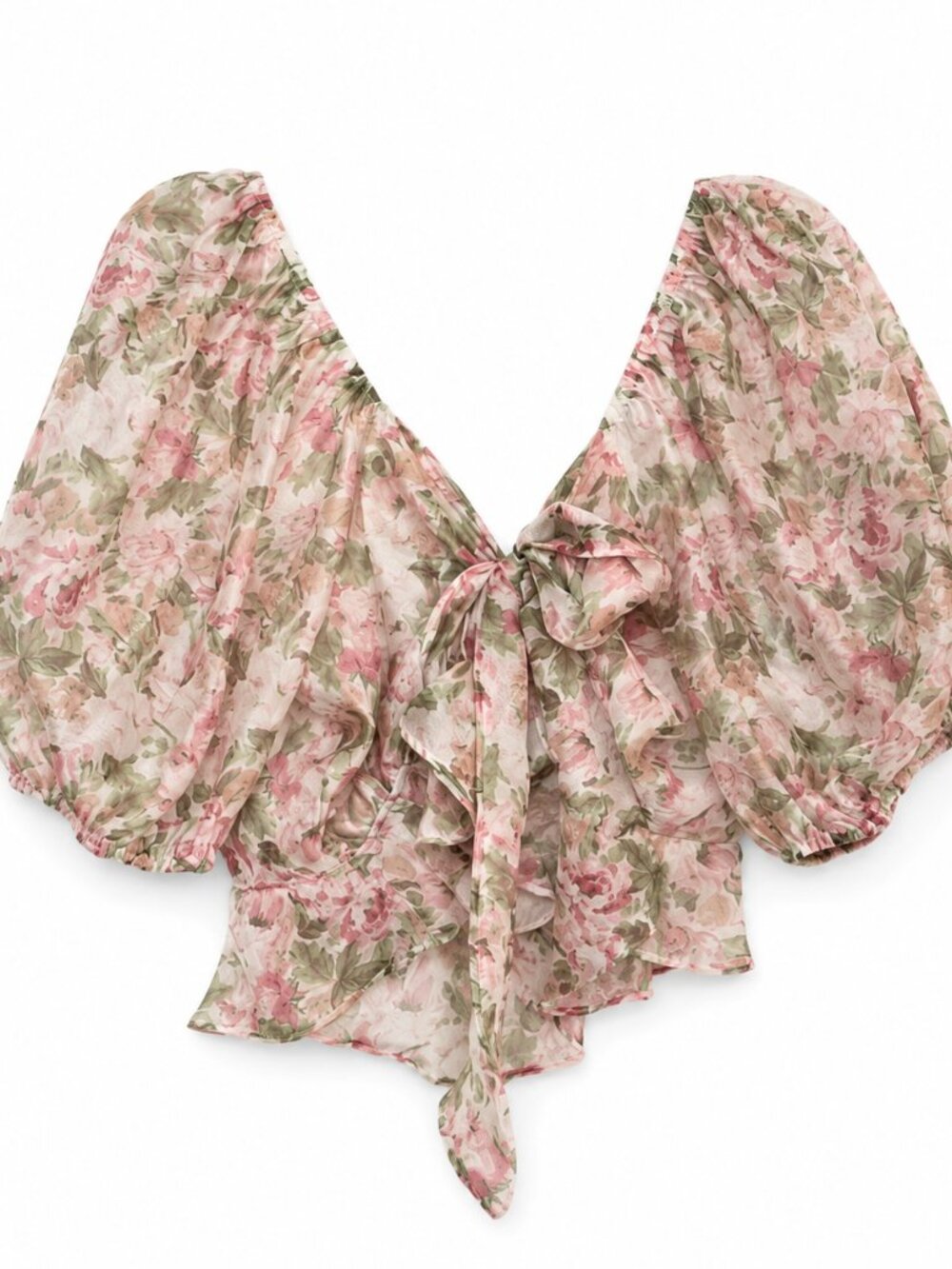 Arula Floral Puff Sleeve Bow Blouse - Size Medium - Retail $72